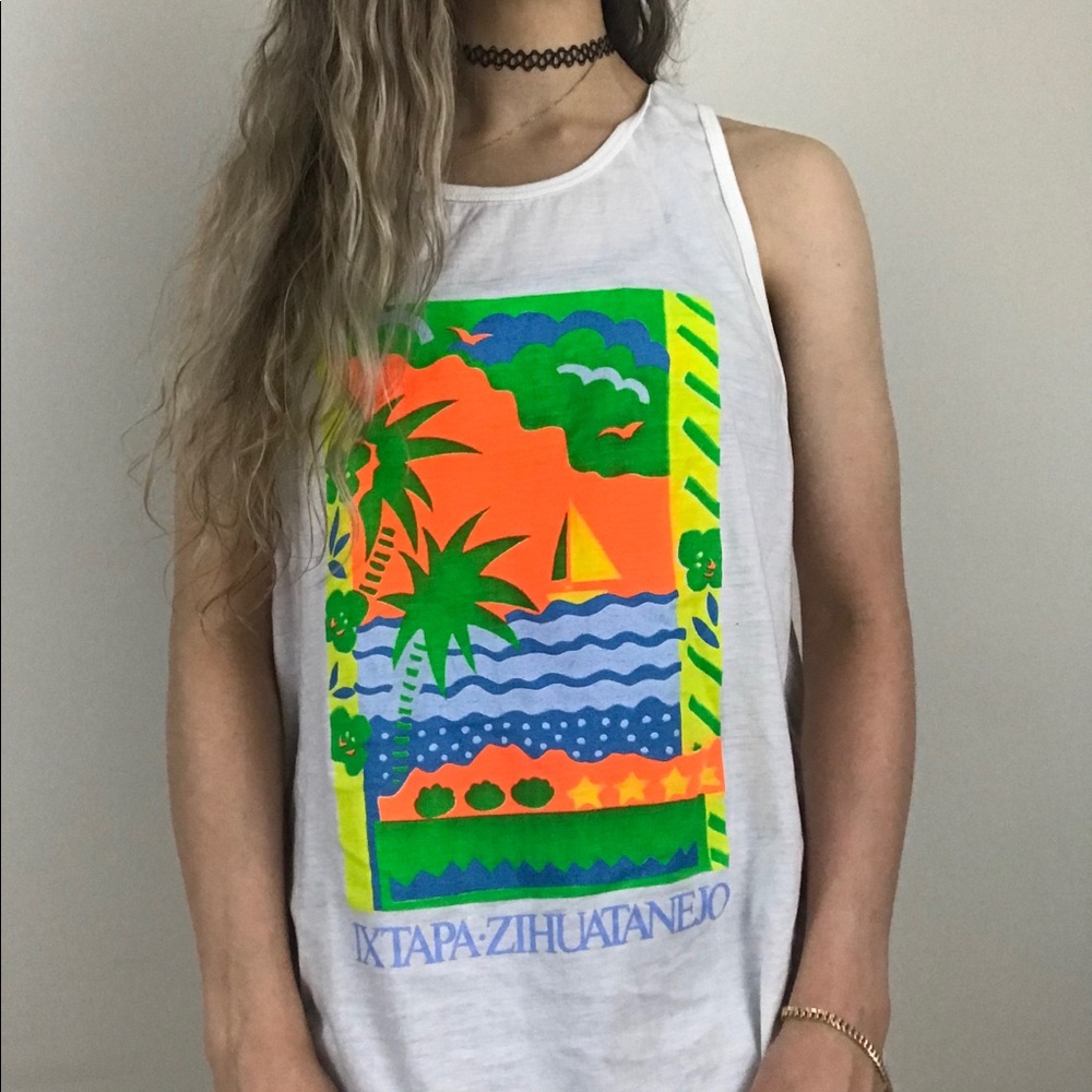 Vintage Neon Beach Ixtapa Zihuatanejo Mexico Tank - Picture 4 of 15